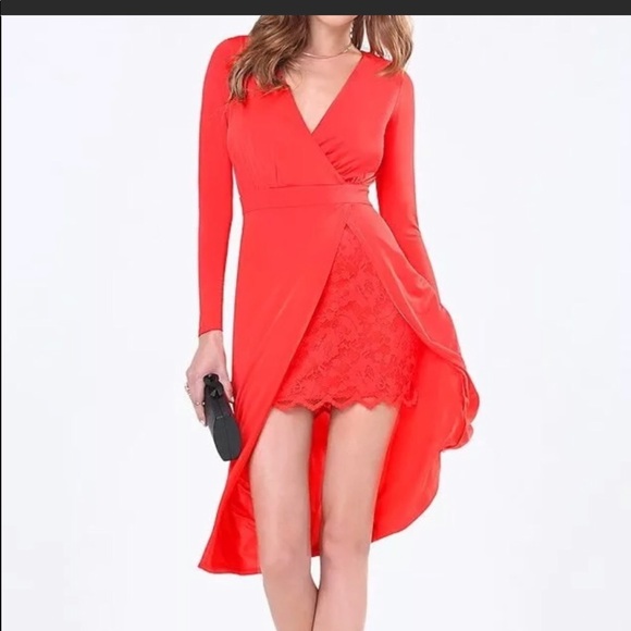 bebe Dresses & Skirts - Bebe orange/red long sleeve dress lace underneath